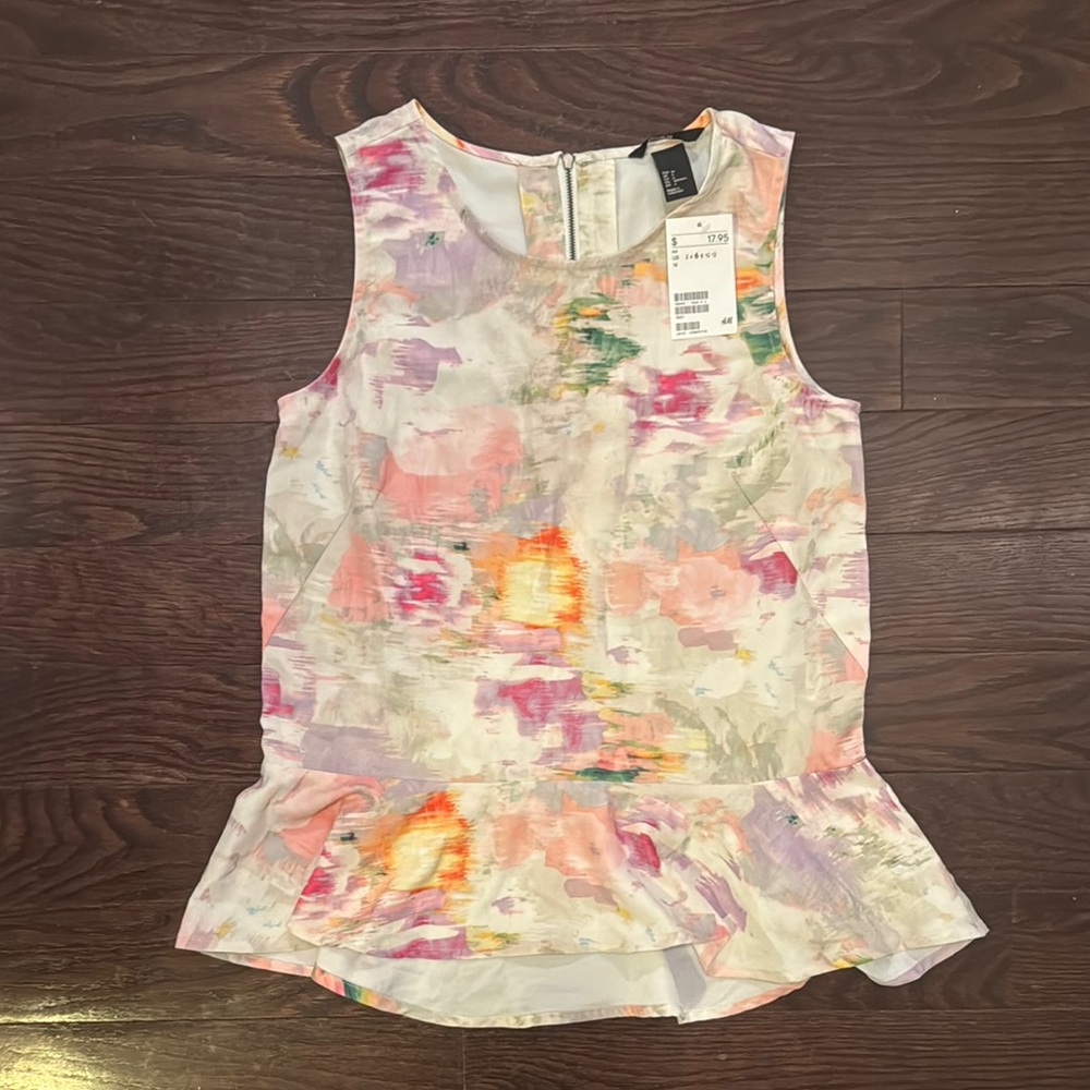 H&M Cream Sleeveless Peplum Blouse